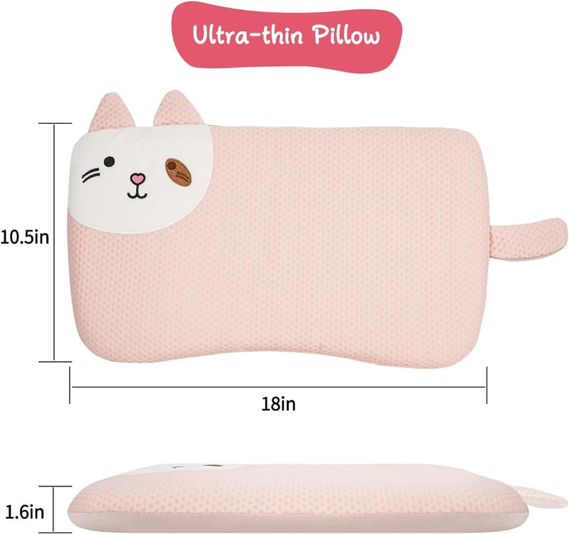 VEMBAP Toddler Pillow for Sleeping, Cool Flat Pillow, Memory Foam Toddler Pillow for Kids, Ultra Thin Design,Easy to Carry for Traveling or Camping (Age 2 to 15)(Pink, 18 in x 10.5 in) - Image 2